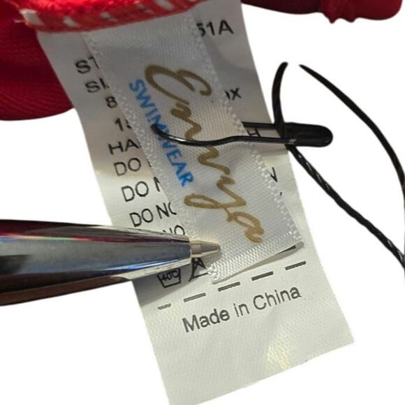 Envya Swimwear One Shoulder Ruffled‎ 2-Piece Bikini Red Swimsuit  Size S NWT - Picture 7 of 9